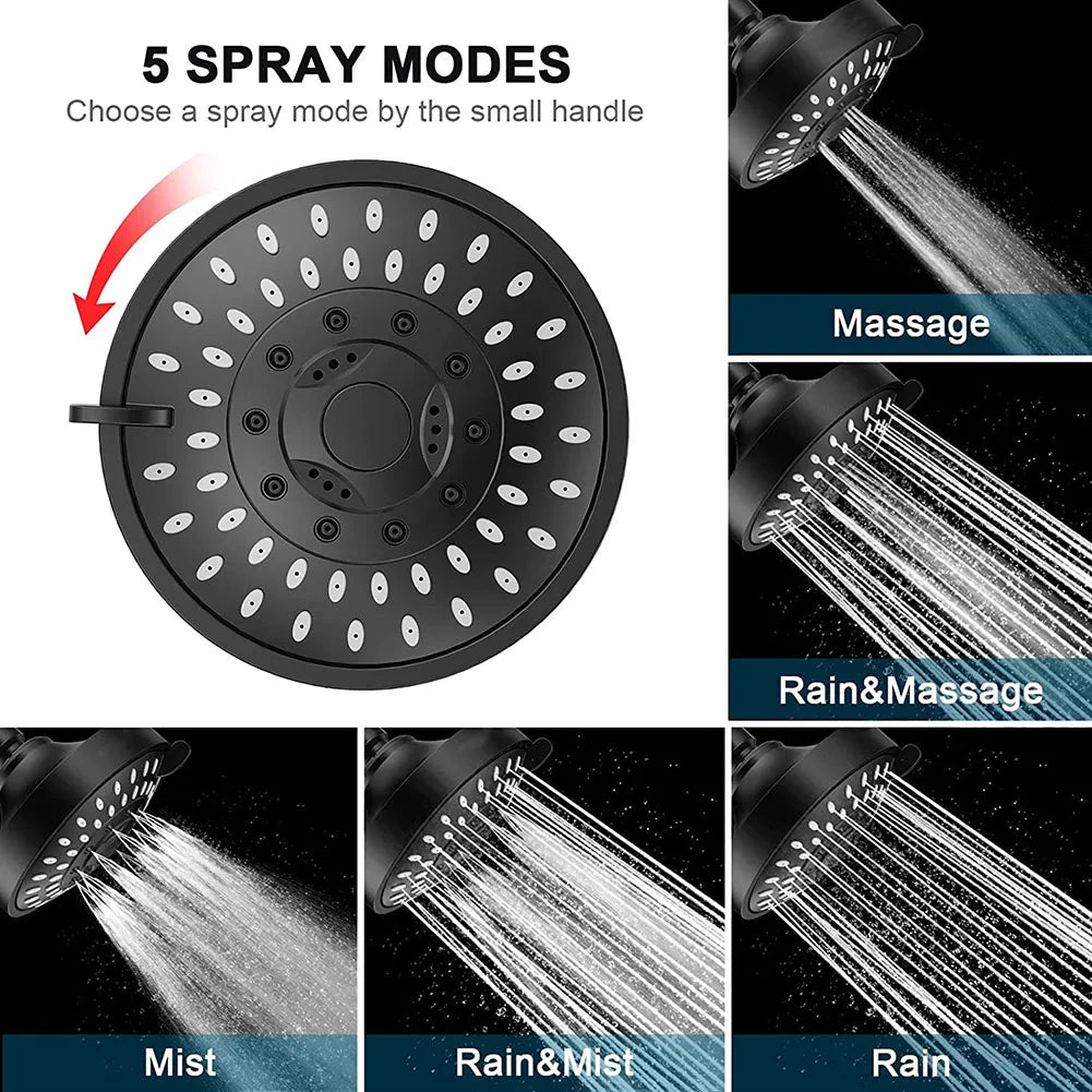 4-Inch 5 Modes Adjustable Shower Head High Pressure Water-Saving Shower Top Spray Rotatable Shower Nozzle Bathroom Accessories