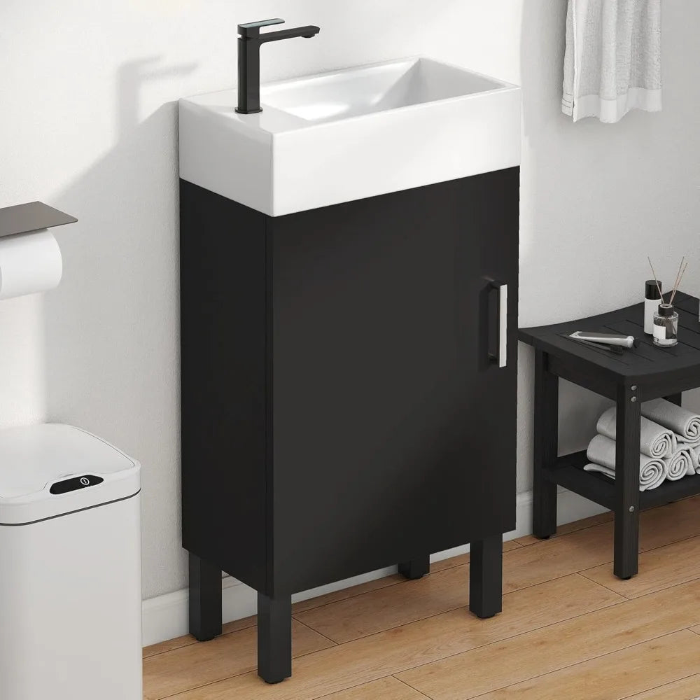 16 Inch Bathroom Vanity with Sink, Bathroom Cabinet Vanity for Small Space, Freestanding Storage Bathroom Vanity with
