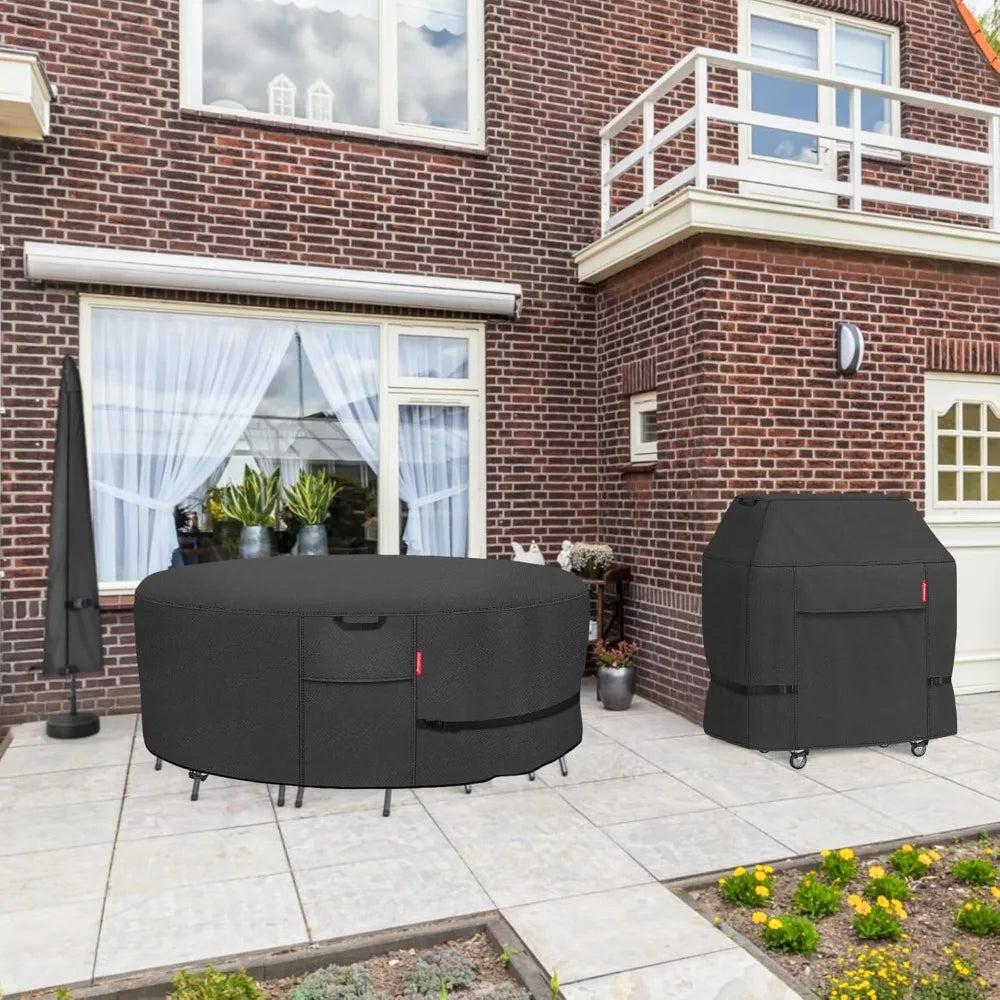 Round Patio Furniture Cover - Waterproof 600D Heavy Duty Outdoor Table and Chairs Cover 76 inch, Black