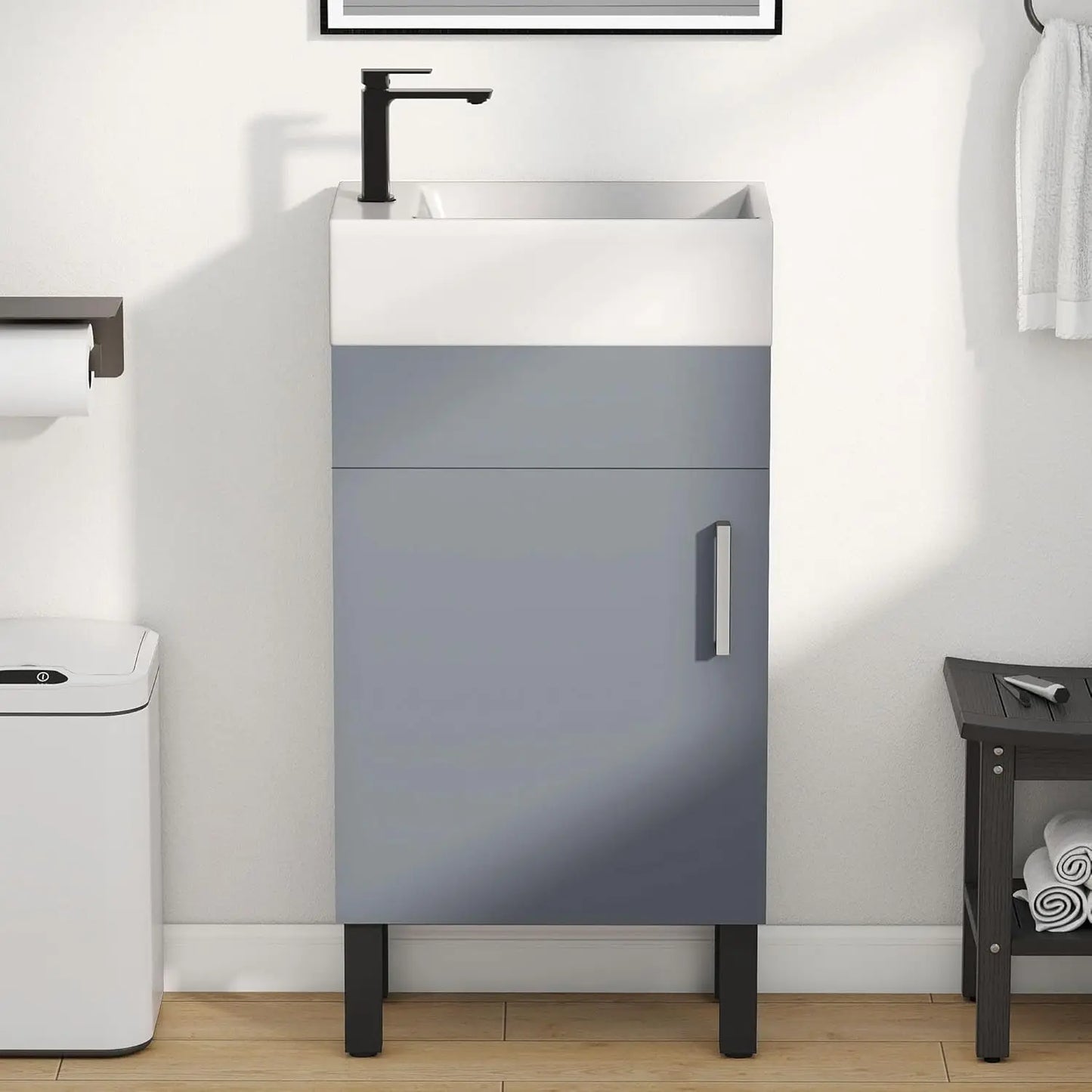 16 Inch Bathroom Vanity with Sink, Bathroom Cabinet Vanity for Small Space, Freestanding Storage Bathroom Vanity with