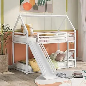 Kids Twin Over Twin Bunk Beds with Slide and Trundle, Solid Wood Bunk Bed Frame with Stairs and Storage, Playhouse Bunk Bed