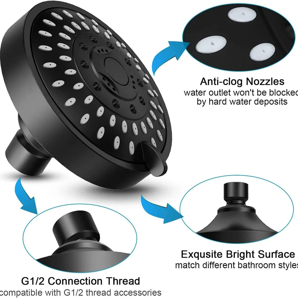 4-Inch 5 Modes Adjustable Shower Head High Pressure Water-Saving Shower Top Spray Rotatable Shower Nozzle Bathroom Accessories