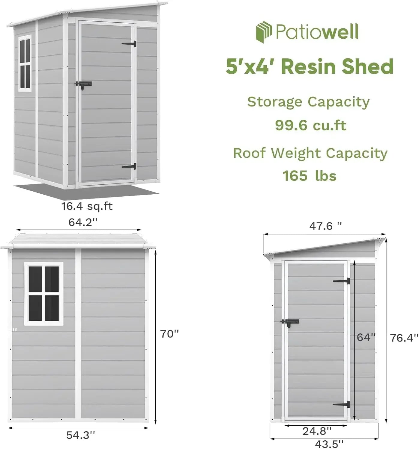 5x4 FT Outdoor Storage Shed, Resin Storage Shed with Floor & Lockable & Window Door for Patio Furniture,Garden Tools and Bicycle