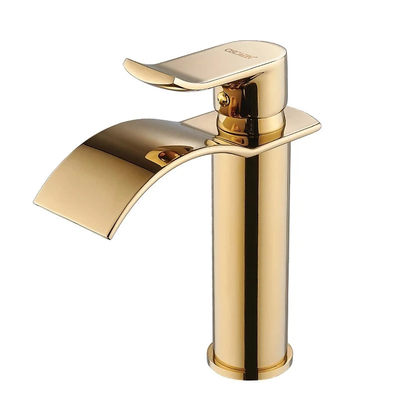Tuqiu Gold Bathroom Faucet Waterfall Basin Faucet Single handle Basin Mixer Tap Bath Faucet Brass Sink Water Crane Tap
