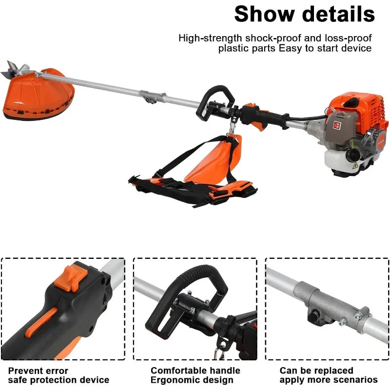 Powerful 52cc 5 in 1 Multi Functional Trimming Tools,Gas Hedge Trimmer,String Trimmer, Weed Eater, Pole Chainsaw