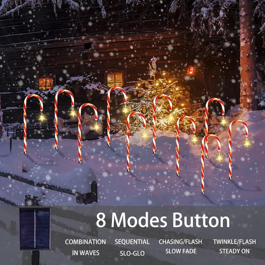 Outdoor Christmas Decorations 10 Pcs Christmas Candy Cane Lights with Hanging Star 21'' Solar Pathway Lights with 8 Modes Water