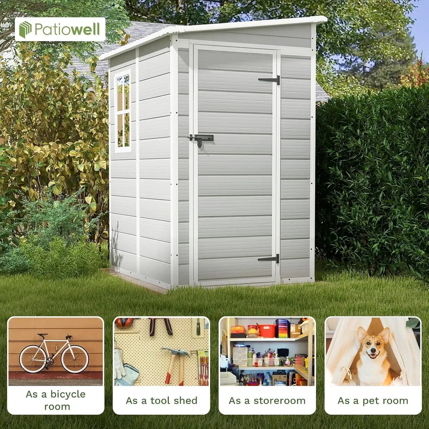 5x4 FT Outdoor Storage Shed, Resin Storage Shed with Floor & Lockable & Window Door for Patio Furniture,Garden Tools and Bicycle
