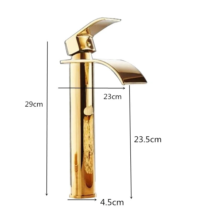 Tuqiu Gold Bathroom Faucet Waterfall Basin Faucet Single handle Basin Mixer Tap Bath Faucet Brass Sink Water Crane Tap
