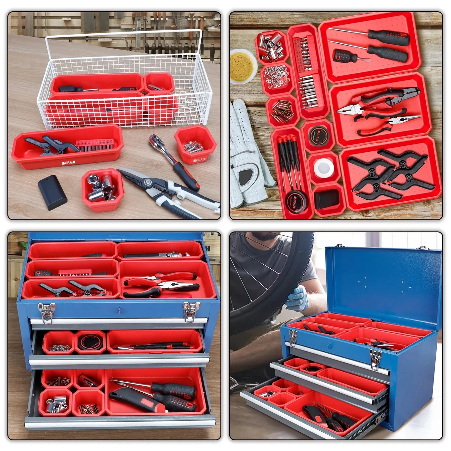 AIRAJTool Box Organiser 3 Sizes Storage Box PP Material Interlocking and Non-Slip Design Tool Box Organiser for Organisation