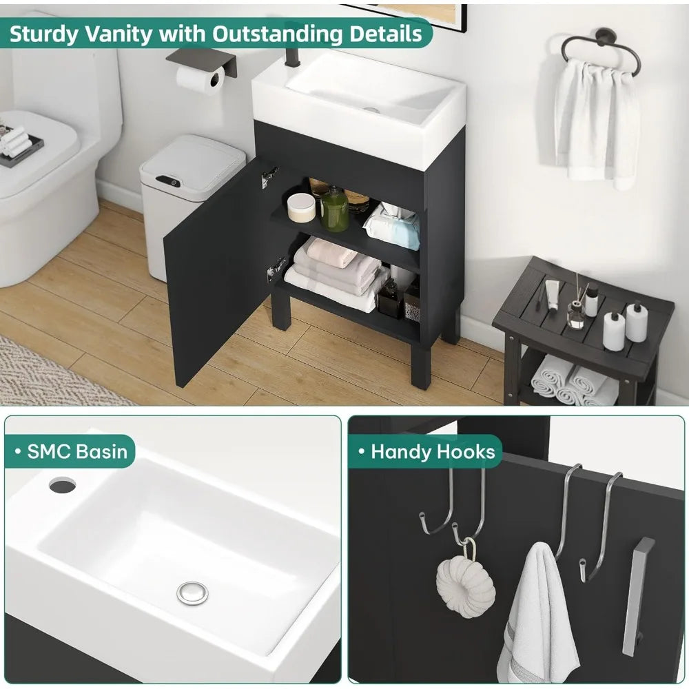 16 Inch Bathroom Vanity with Sink, Bathroom Cabinet Vanity for Small Space, Freestanding Storage Bathroom Vanity with