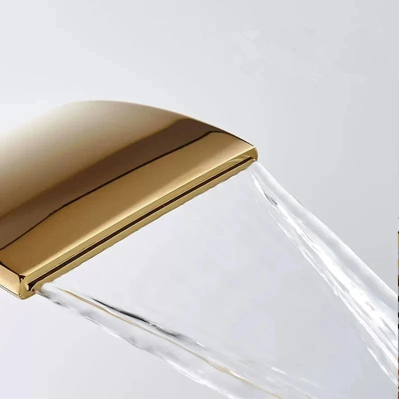 Tuqiu Gold Bathroom Faucet Waterfall Basin Faucet Single handle Basin Mixer Tap Bath Faucet Brass Sink Water Crane Tap