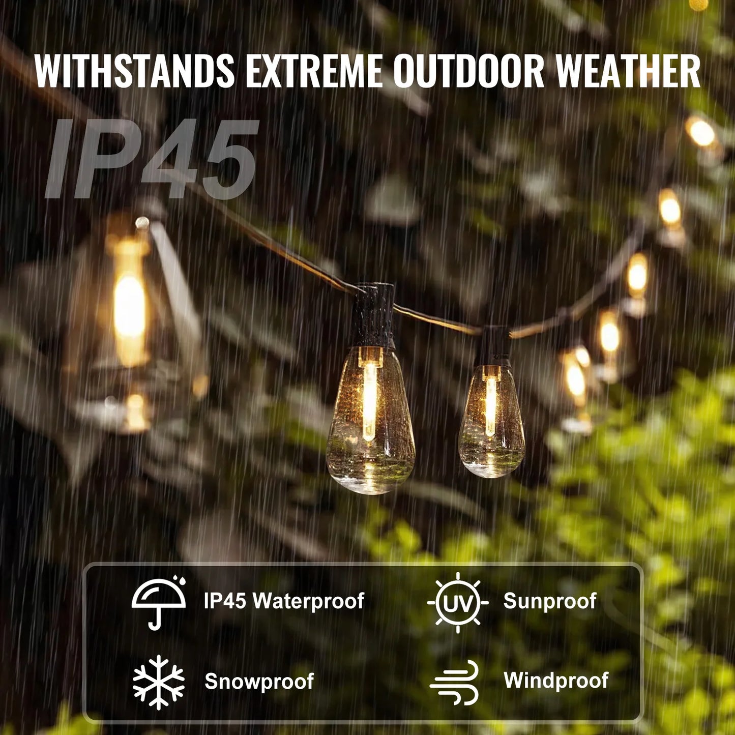 SucceBuy LED Outdoor String Lights 2700K Dimmable Outside Patio Waterproof Hanging Lights for Porch Backyard Garden Balcony