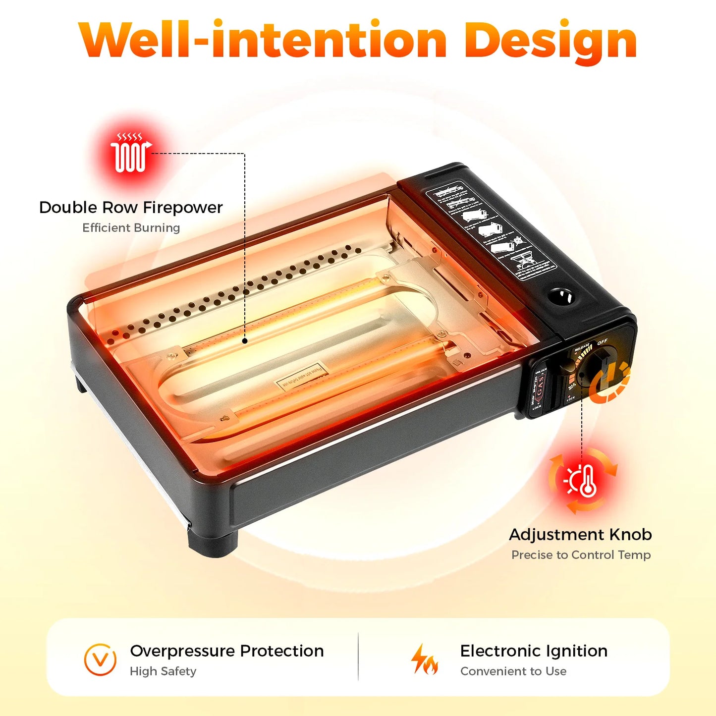 Portable LPG/Butane Gas Grill Stove, Dual Intake Outdoor Camping Stove Cooking BBQ Cooker w/Carrying Case for Traveling Trekking