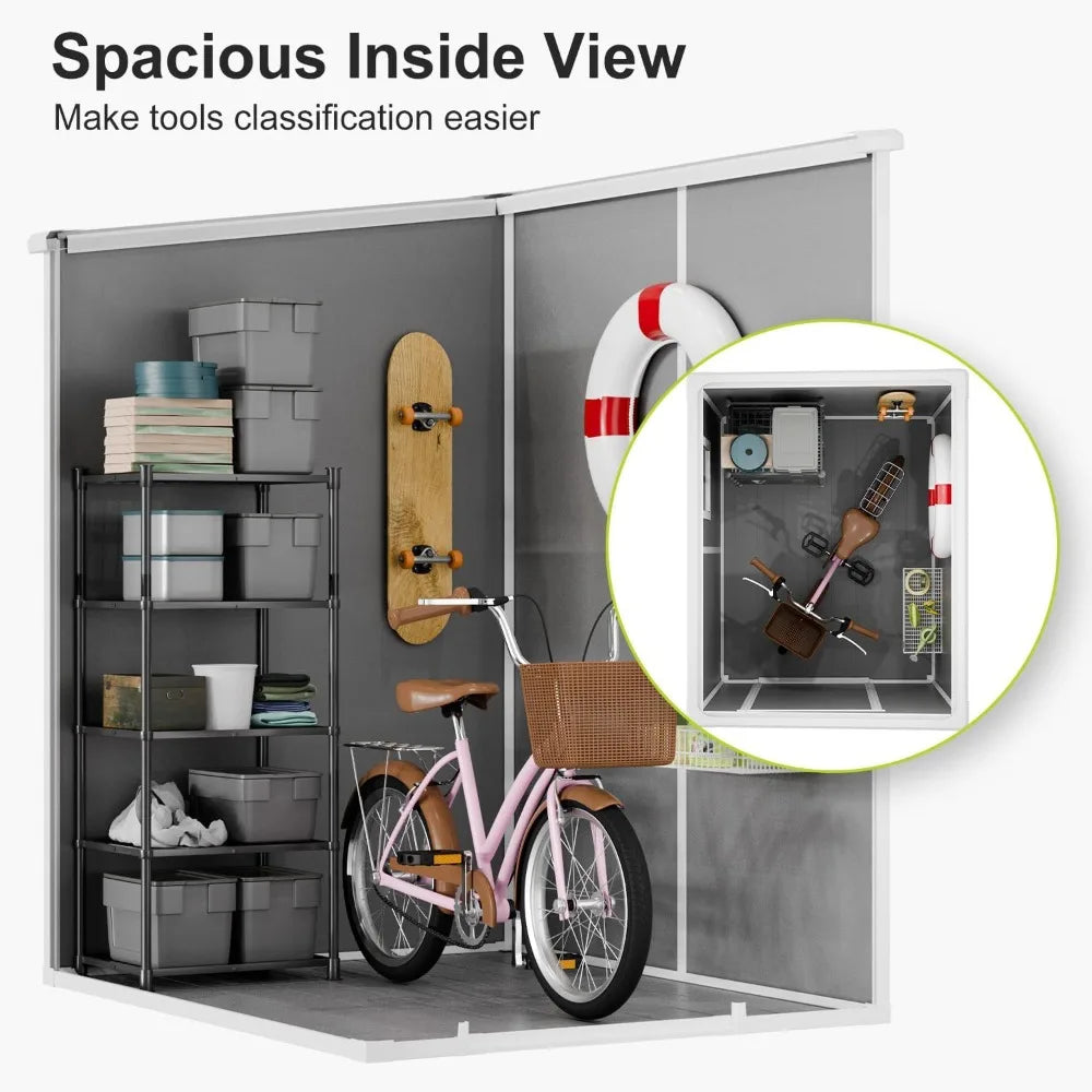 Waterproof Plastic Outdoor Storage Shed, 5x4 Feet with Floor, Includes Window, Lockable Door, and Garden Tool Storage