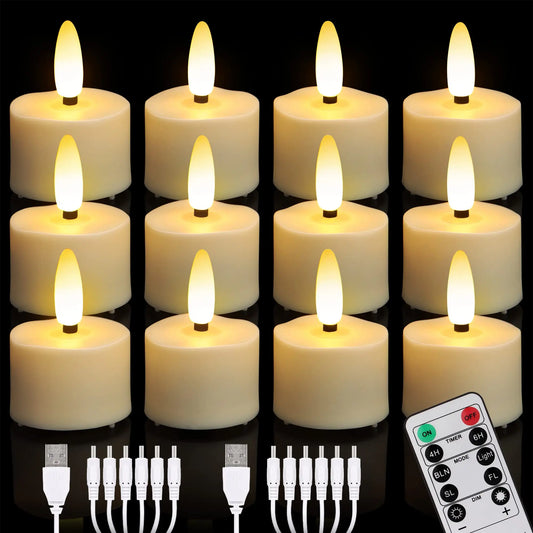 Rechargeable Candle Tea Lights with Remote Timer LED Candles Battery Operated Flameless for Home Decor Seasonal Decor 6/12-Pack