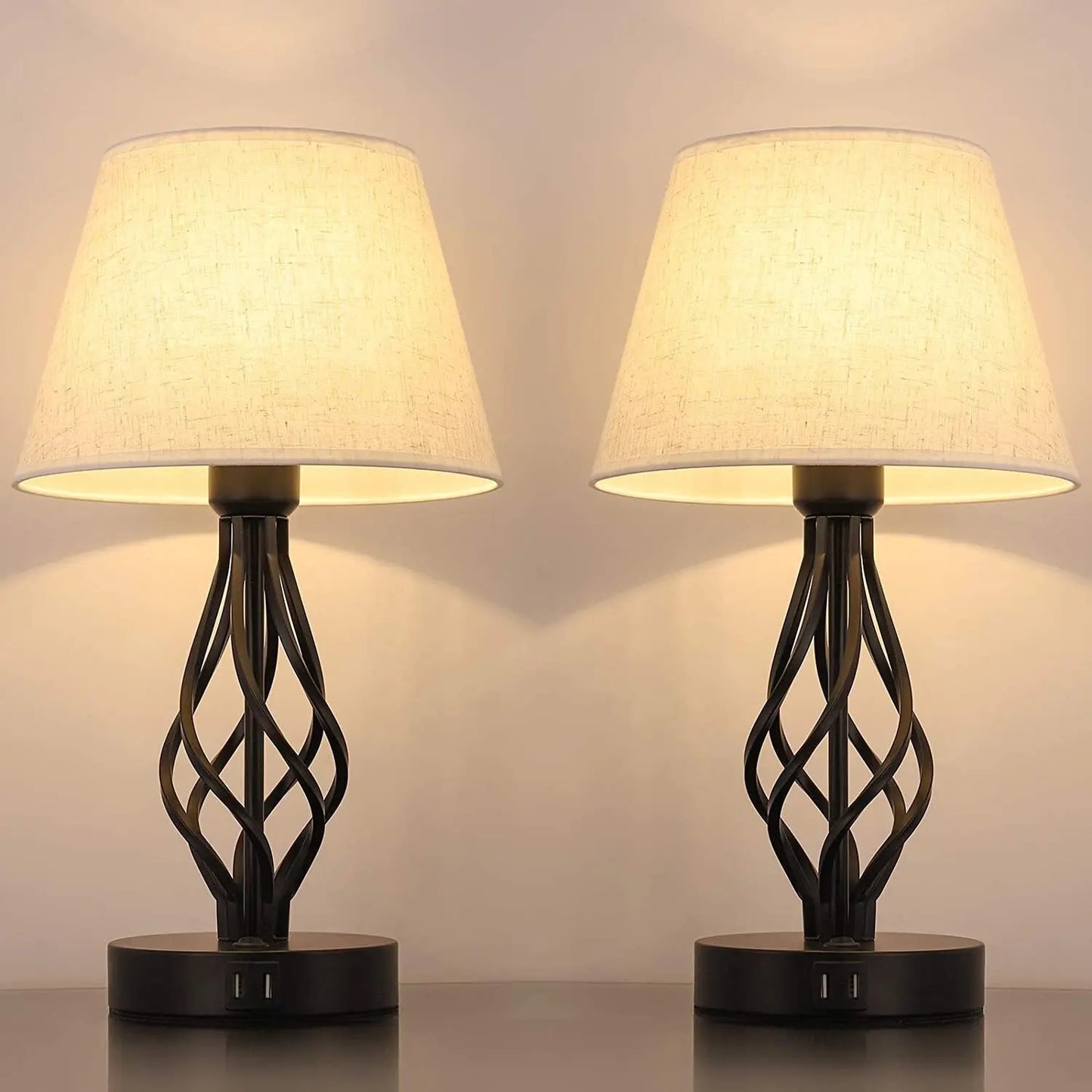 Bedside Table Lamp Set of 2 with Dual USB Ports   Metal Nightstand Lamps
