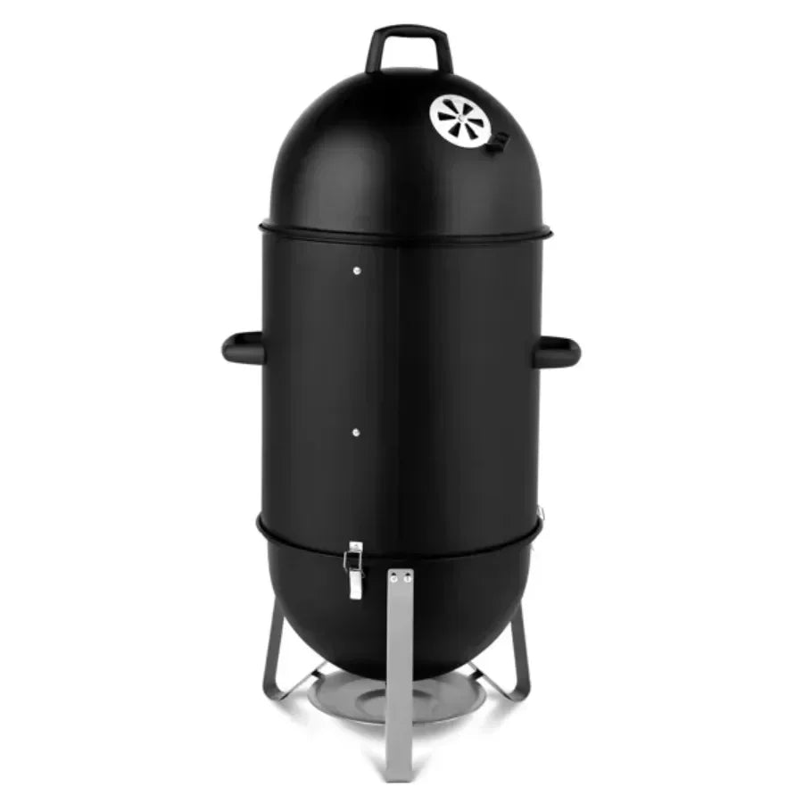 Vertical Steel Charcoal Smoker Heavy Duty Three Layer Round BBQ Grill Smokey Mountain Cooker Outdoor Black