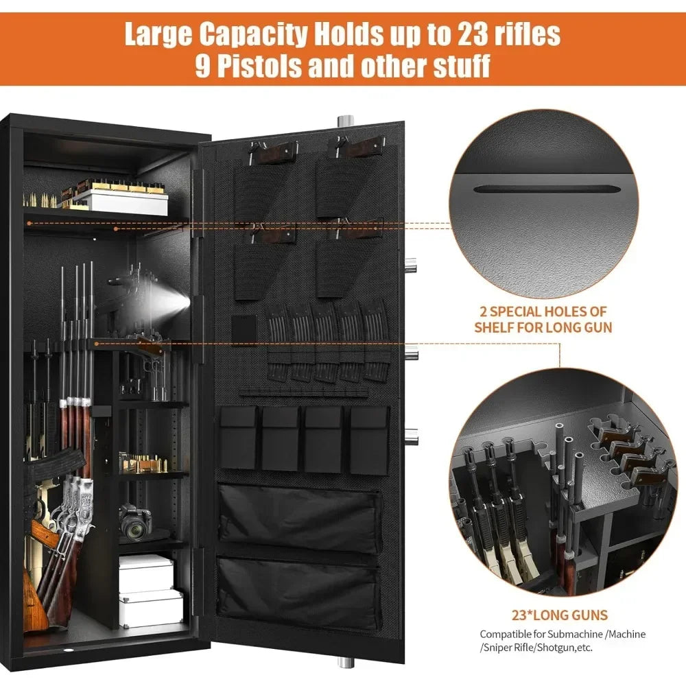 Large Capacity Gun Safe for20-30Rifles And Shotguns with Pistol Rack Removable Shelf Silent Mode Security Storage Box with Pocke