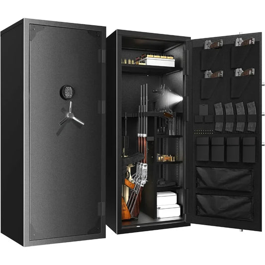 Large Capacity Gun Safe for20-30Rifles And Shotguns with Pistol Rack Removable Shelf Silent Mode Security Storage Box with Pocke