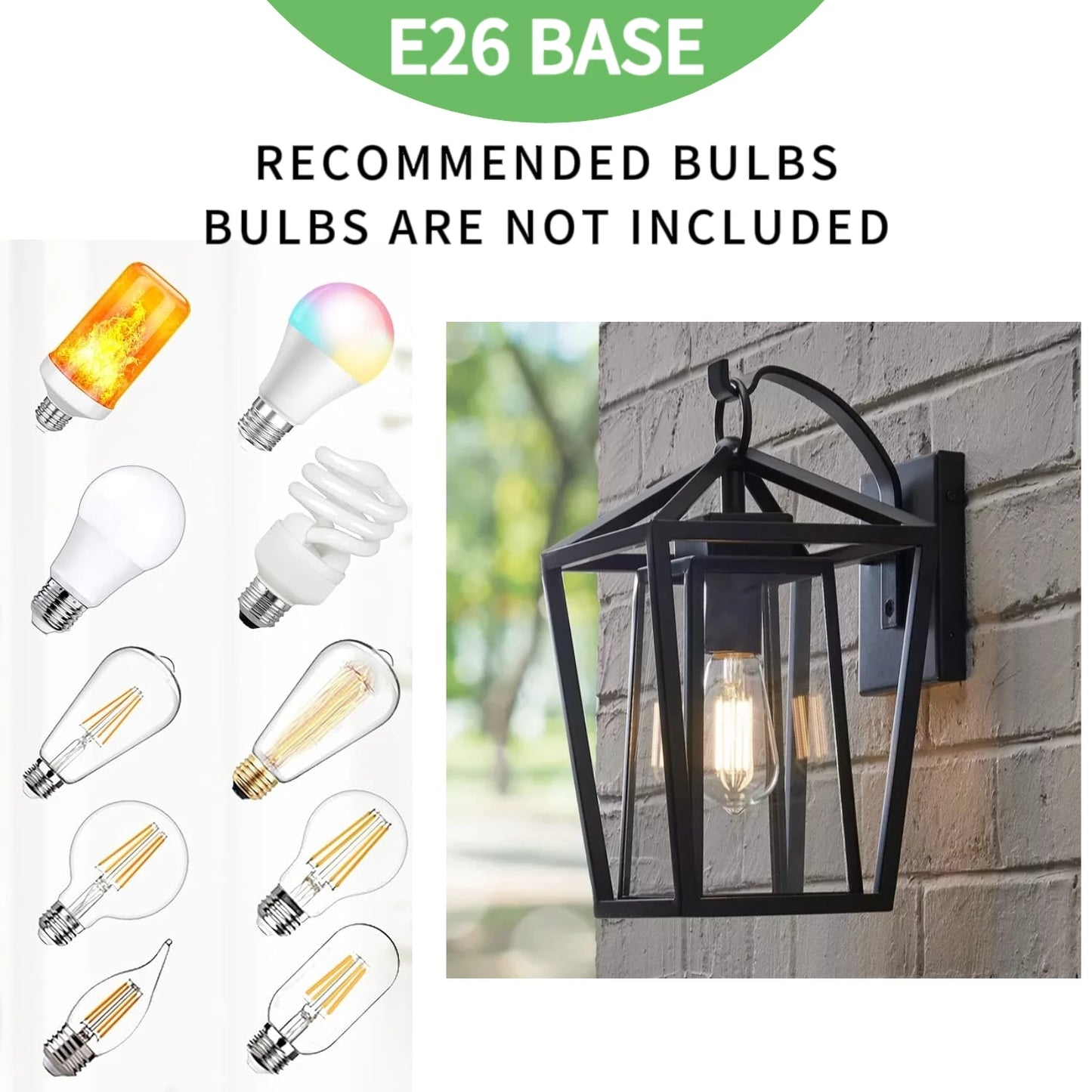 Outdoor Wall Light Fixtures, Exterior Waterproof Lanterns, Porch Sconces Wall Mounted Lighting with E26 Sockets & Glass Shades