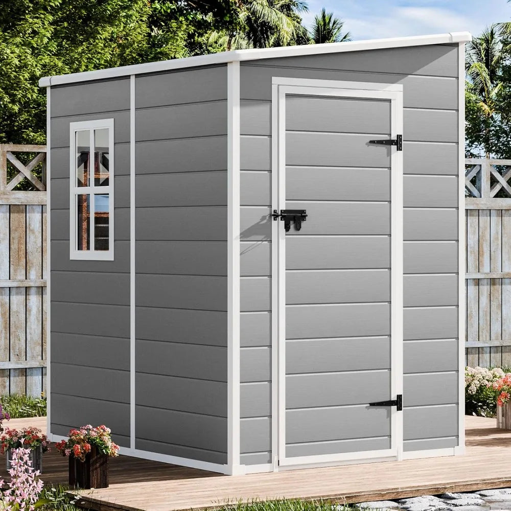 Waterproof Plastic Outdoor Storage Shed, 5x4 Feet with Floor, Includes Window, Lockable Door, and Garden Tool Storage