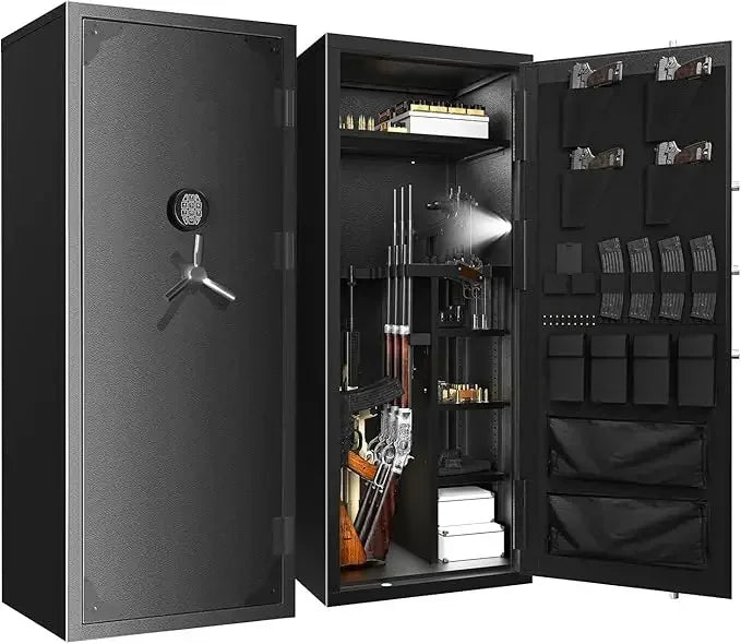 Large Capacity Gun Safe for20-30Rifles And Shotguns with Pistol Rack Removable Shelf Silent Mode Security Storage Box with Pocke