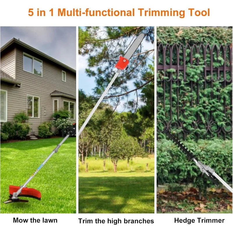 Powerful 52cc 5 in 1 Multi Functional Trimming Tools,Gas Hedge Trimmer,String Trimmer, Weed Eater, Pole Chainsaw