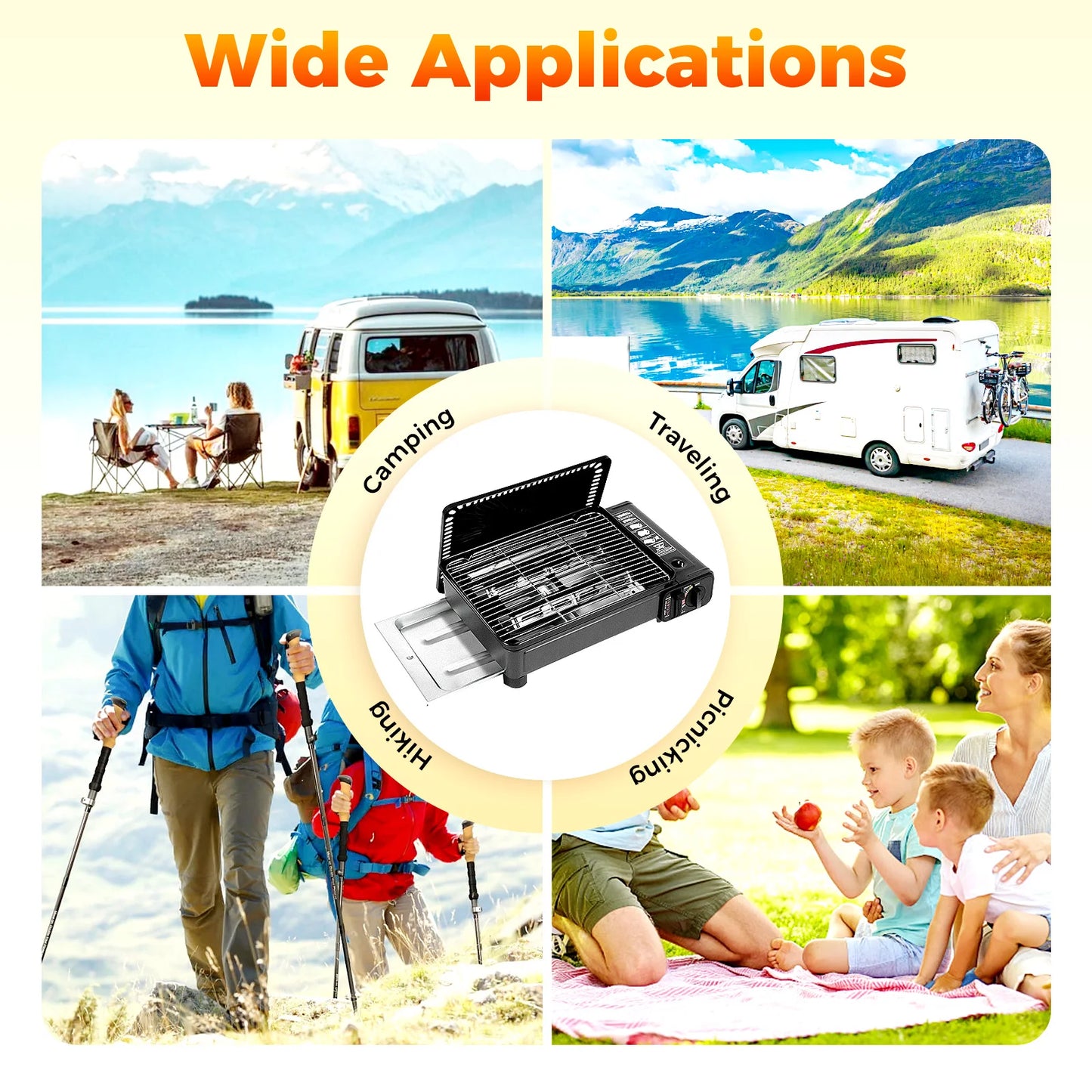 Portable LPG/Butane Gas Grill Stove, Dual Intake Outdoor Camping Stove Cooking BBQ Cooker w/Carrying Case for Traveling Trekking