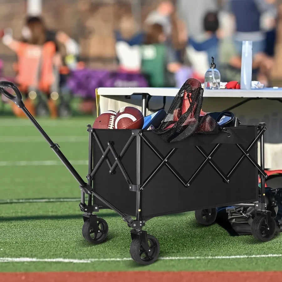 Collapsible Trolley Wagon Cart with Wheels 140L 300LBS Capacity for Outdoor Sports Shopping Camping and Gardening
