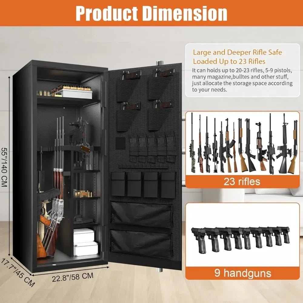 Large Capacity Gun Safe for20-30Rifles And Shotguns with Pistol Rack Removable Shelf Silent Mode Security Storage Box with Pocke