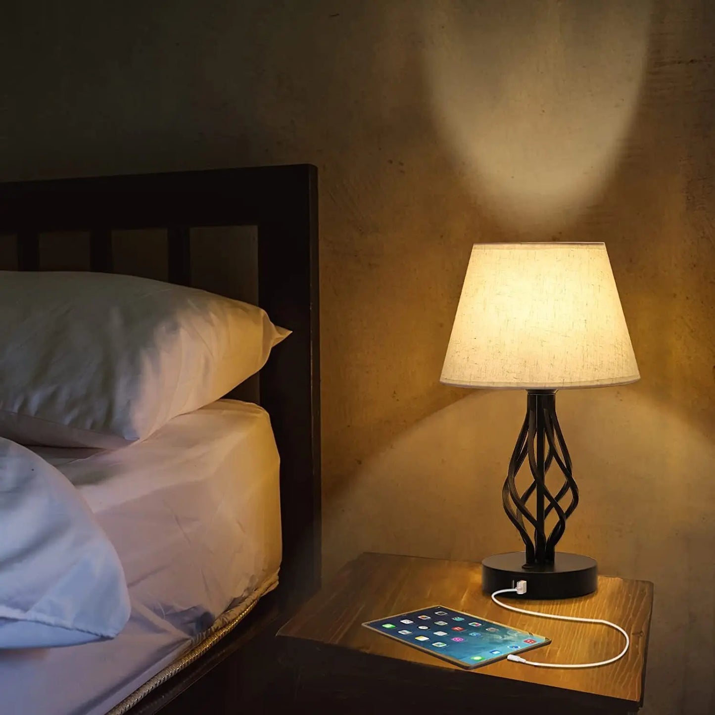 Bedside Table Lamp Set of 2 with Dual USB Ports   Metal Nightstand Lamps