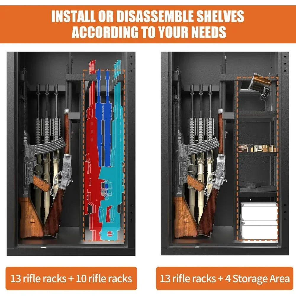 Large Capacity Gun Safe for20-30Rifles And Shotguns with Pistol Rack Removable Shelf Silent Mode Security Storage Box with Pocke