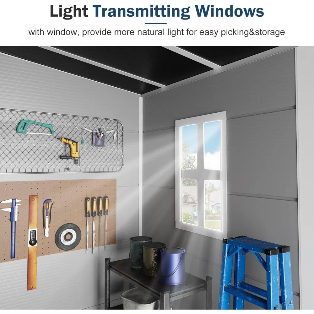 Waterproof Plastic Outdoor Storage Shed, 5x4 Feet with Floor, Includes Window, Lockable Door, and Garden Tool Storage