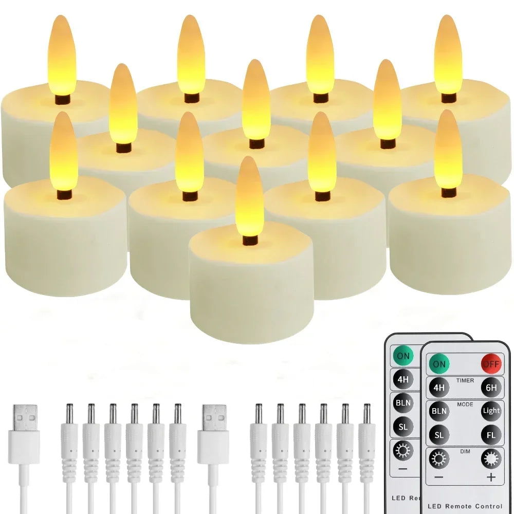 Rechargeable Candle Tea Lights with Remote Timer LED Candles Battery Operated Flameless for Home Decor Seasonal Decor 6/12-Pack