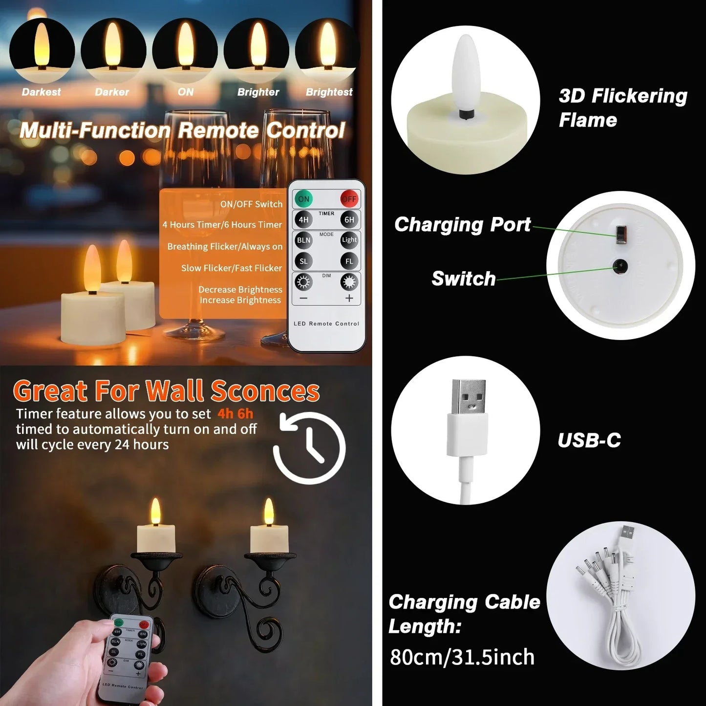 Rechargeable Candle Tea Lights with Remote Timer LED Candles Battery Operated Flameless for Home Decor Seasonal Decor 6/12-Pack