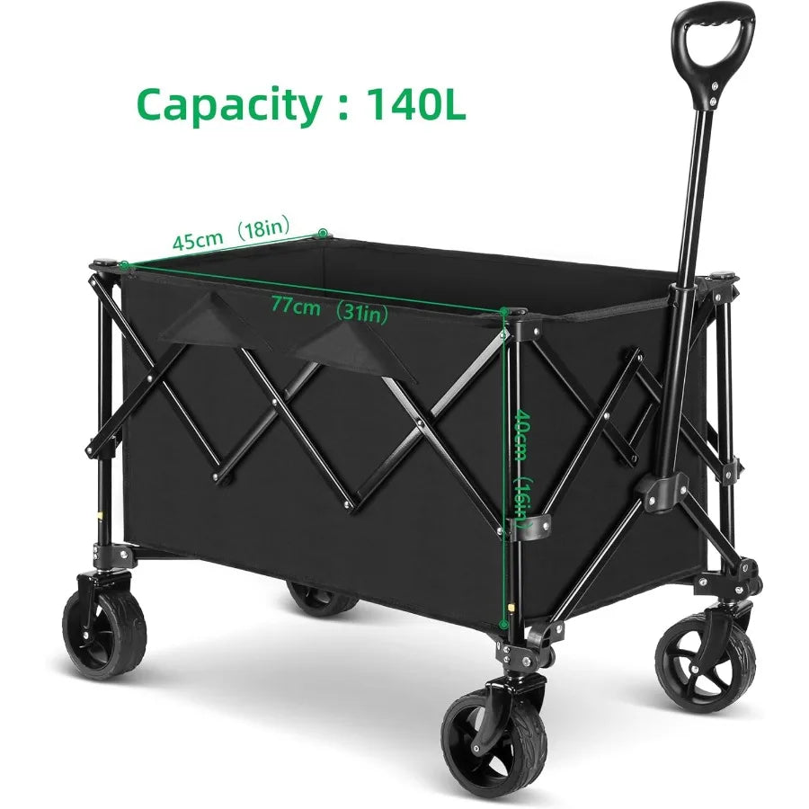 Collapsible Trolley Wagon Cart with Wheels 140L 300LBS Capacity for Outdoor Sports Shopping Camping and Gardening