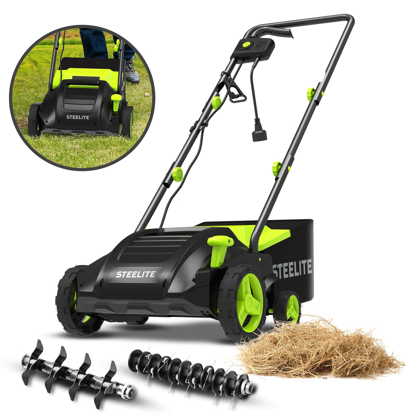 Deli 2-in-1 Electric Dethatcher & Scarifier, 13-Inch 12-Amp Powered Lawn Tool with 8-Gallon Removable Collection Bag