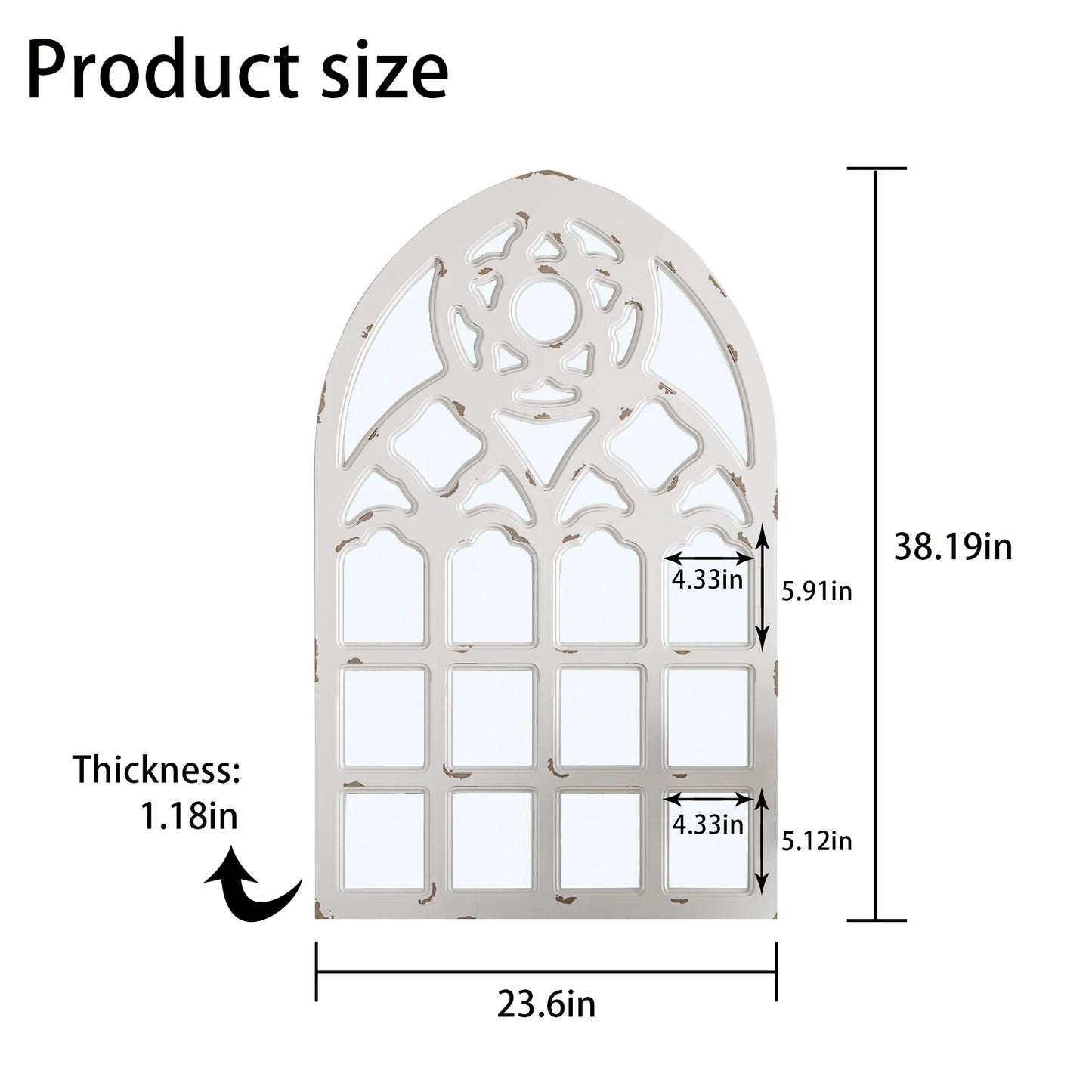 Arched Window Mirror, Big Wall Mirrors Decorative with Wood Framed, Large Retro Farmhouse Mirrors for Kitchen Entryway Living Room
