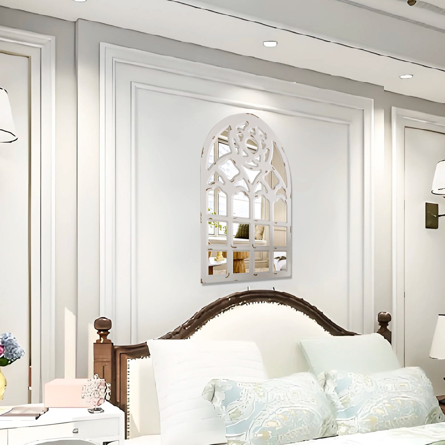 Arched Window Mirror, Big Wall Mirrors Decorative with Wood Framed, Large Retro Farmhouse Mirrors for Kitchen Entryway Living Room