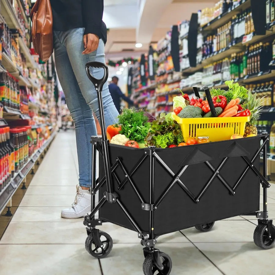 Collapsible Trolley Wagon Cart with Wheels 140L 300LBS Capacity for Outdoor Sports Shopping Camping and Gardening