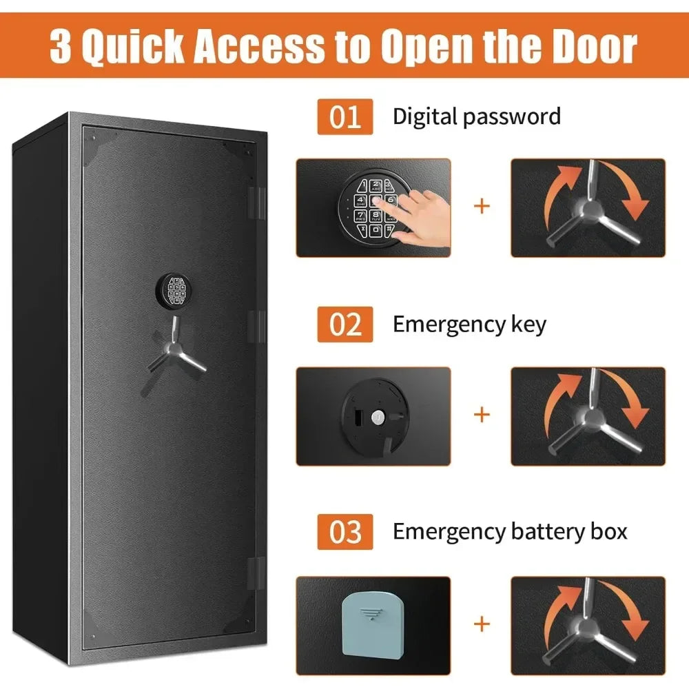 Large Capacity Gun Safe for20-30Rifles And Shotguns with Pistol Rack Removable Shelf Silent Mode Security Storage Box with Pocke