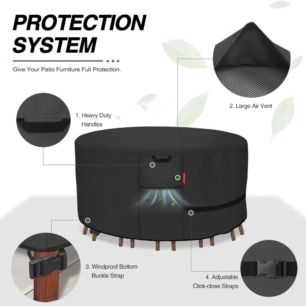 Round Patio Furniture Cover - Waterproof 600D Heavy Duty Outdoor Table and Chairs Cover 76 inch, Black