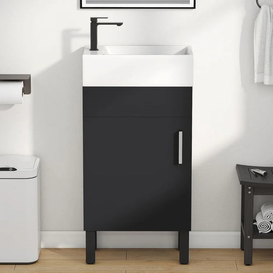 16 Inch Bathroom Vanity with Sink, Bathroom Cabinet Vanity for Small Space, Freestanding Storage Bathroom Vanity with