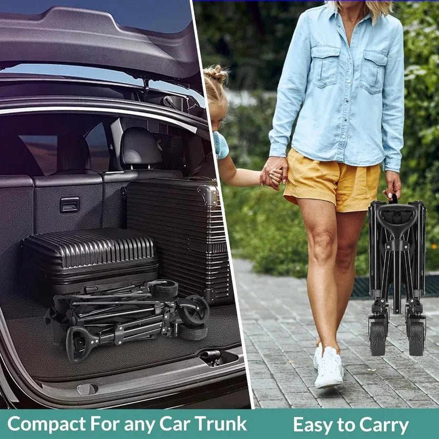 Collapsible Trolley Wagon Cart with Wheels 140L 300LBS Capacity for Outdoor Sports Shopping Camping and Gardening