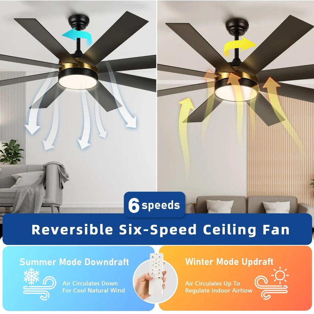 60 Inch Modern LED Ceiling Fan Remote Control Indoor Outdoor Whisper Quiet 6 Speed Lighting Options All Year Comfort