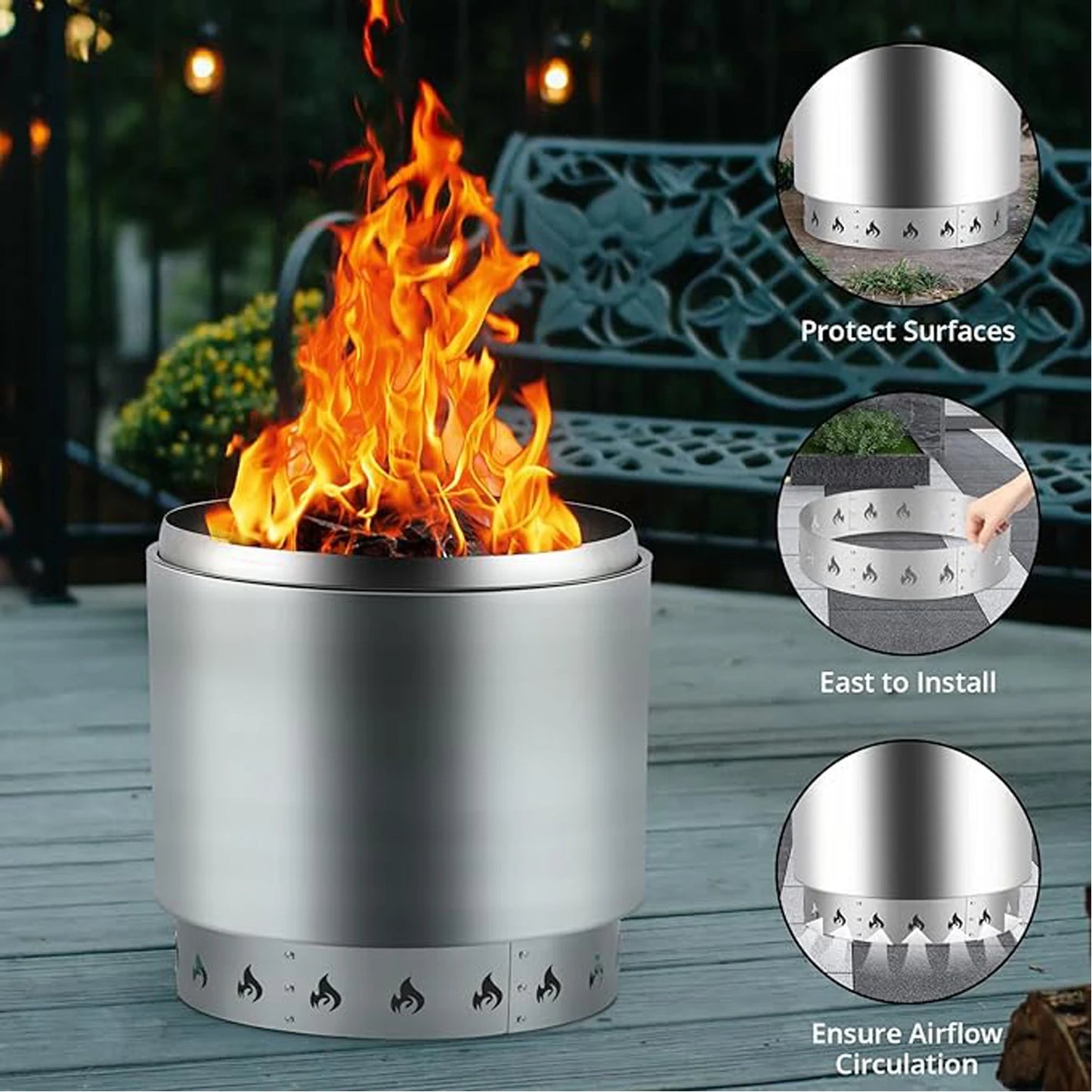 Fire Pit Stand for Solo Stove Bonfire & Other 19.5" Firepit, 304 Stainless Steel Heavy Duty Fire Pit Accessory Outdoor Fireplace