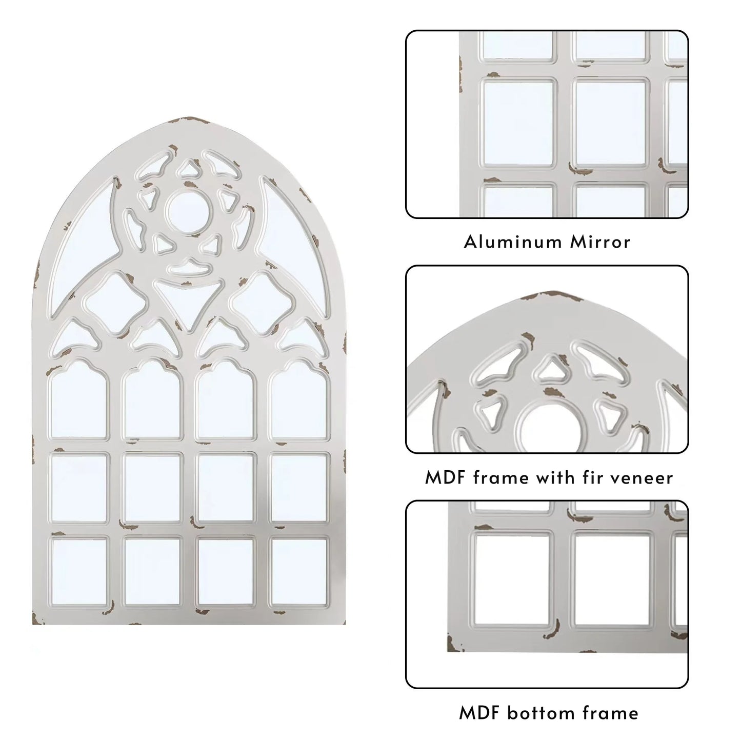 Arched Window Mirror, Big Wall Mirrors Decorative with Wood Framed, Large Retro Farmhouse Mirrors for Kitchen Entryway Living Room